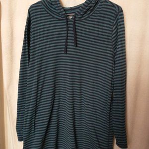 Blue striped pullover hoodie tunic